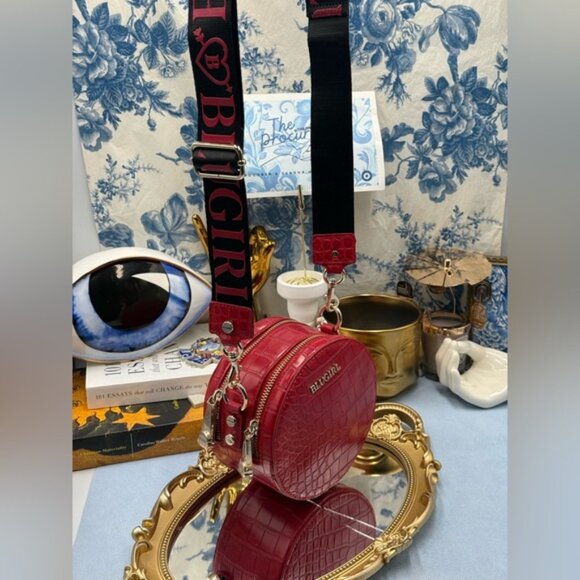 🆕 BLUGIRL 🧿 NWT Linea Rosso Red Croc Round Mini Purse, Logo Strap - Picture 2 of 15